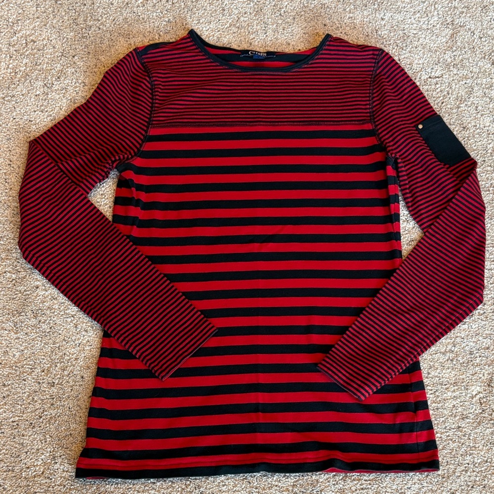 Chaps Red and Black Striped Top